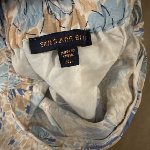 Skies Are Blue Floral Coastal Blue & Tan Side Tie Wrap Midi Skirt XL - Picture 10 of 10